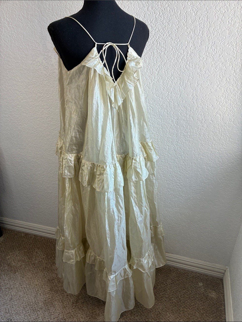 Stella Nova Sunniva Tiered Maxi Dress Yellow Metallic Strappy Anthropologie S/M - Picture 8 of 11